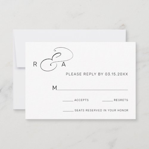 Simple Monogram Minimalist Wedding RSVP Card