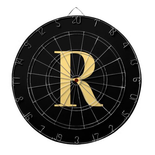 Simple Monogram Modern Black Gold Dart Board