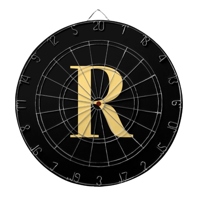 Simple Monogram Modern Black Gold Dart Board (Front)