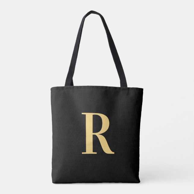 Simple Monogram Modern Black Gold Tote Bag (Back)
