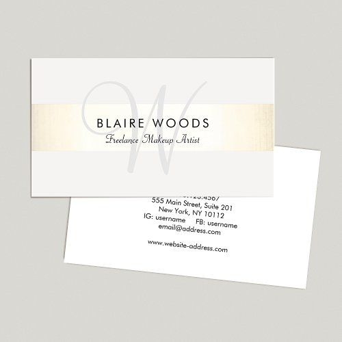 Simple Monogram Modern Gold White Striped Business Card