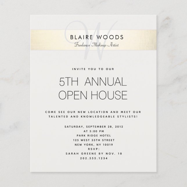 Simple Monogram Modern Gold White Striped Flyer (Front)