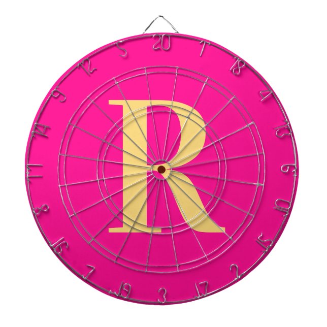 Simple Monogram Modern Hot Pink Dart Board (Front)