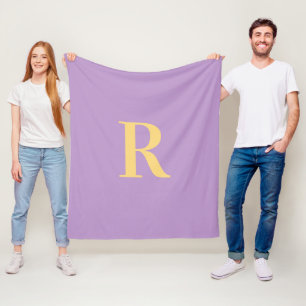 Simple Monogram Modern Lilac Fleece Blanket