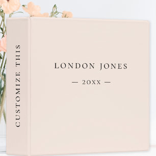 Simple Monogram Modern Minimalist Blush Pink 3 Ring Binder