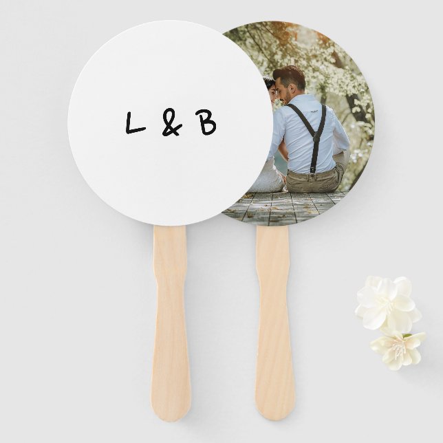 Simple Monogram Modern Photo Wedding Hand Fan (Front and Back)