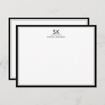 Simple Monogram Name Border Frame Black And White Note Card by InitialsMonogram at Zazzle