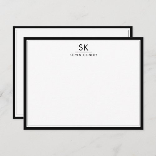 Simple Monogram Name Border Frame Black And White Note Card