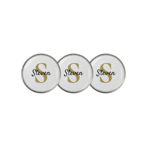 Simple Monogram Name Gold and White Golf Ball Marker