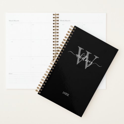 Simple Monogram Name  Initial Black and White Planner