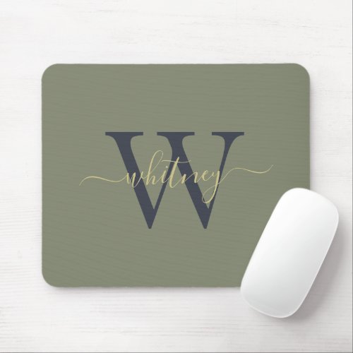 Simple Monogram Name  Initial Olive Green Mouse Pad