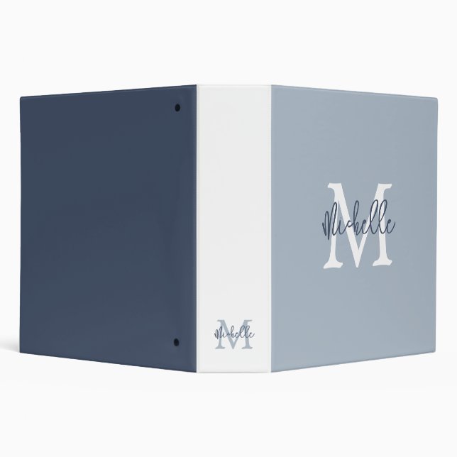 Simple Monogram Name Initial Script Dusty Blue 3 Ring Binder (Background)