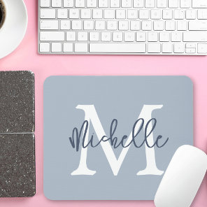 Simple Monogram Name Initial Script Dusty Blue Mouse Pad
