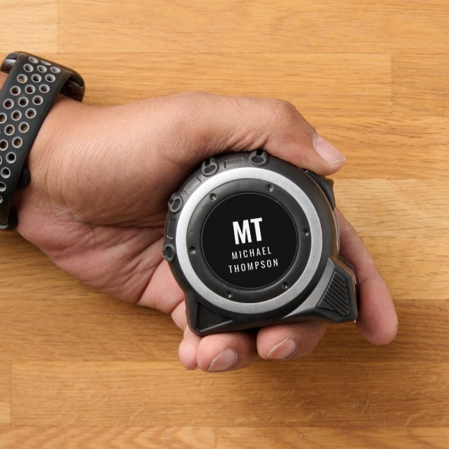 Simple Monogram Name Initials White Black Tape Measure (Home)