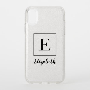 Simple Monogram Name Silver Glitter Speck iPhone XR Case