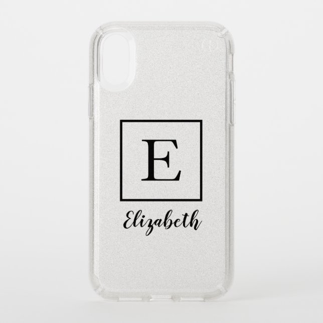 Simple Monogram Name Silver Glitter Speck iPhone XR Case (Front)