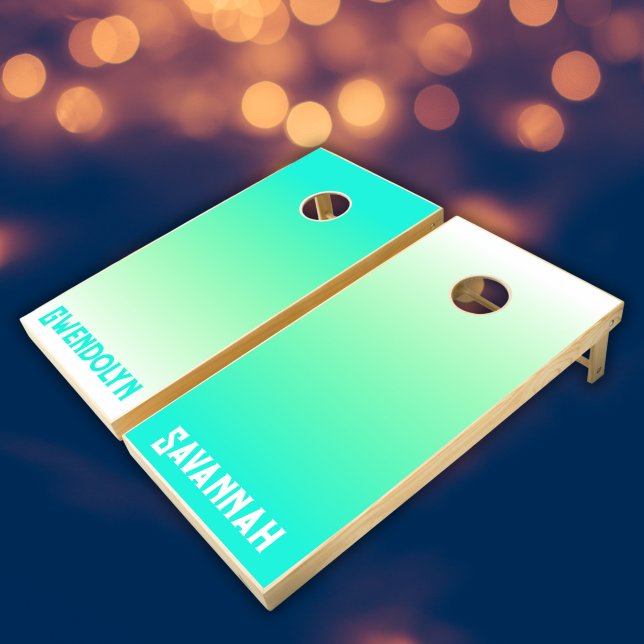 Simple Monogram Name Turquoise & White | Cornhole Set (Creator Uploaded)
