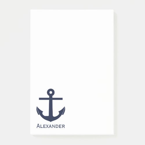 Simple Monogram Nautical Anchor Navy Blue White Post_it Notes