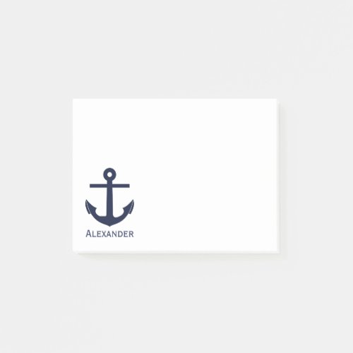 Simple Monogram Nautical Anchor Navy Blue White Post_it Notes