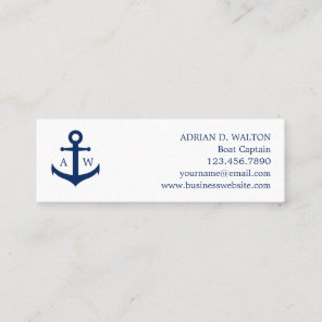 Simple Monogram Nautical Navy Blue Anchor Mini Business Card