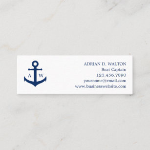 Simple Monogram Nautical Navy Blue Anchor Mini Business Card