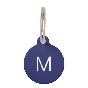 Simple monogram navy blue white dog name info pet ID tag