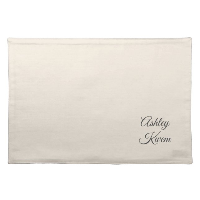 Simple monogram neutral ivory cloth placemat (Front)