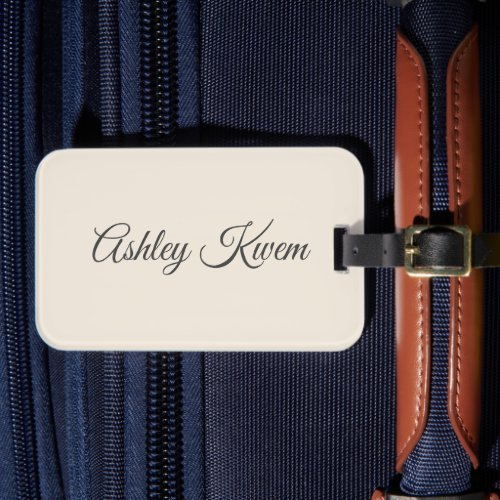 Simple monogram neutral ivory luggage tag