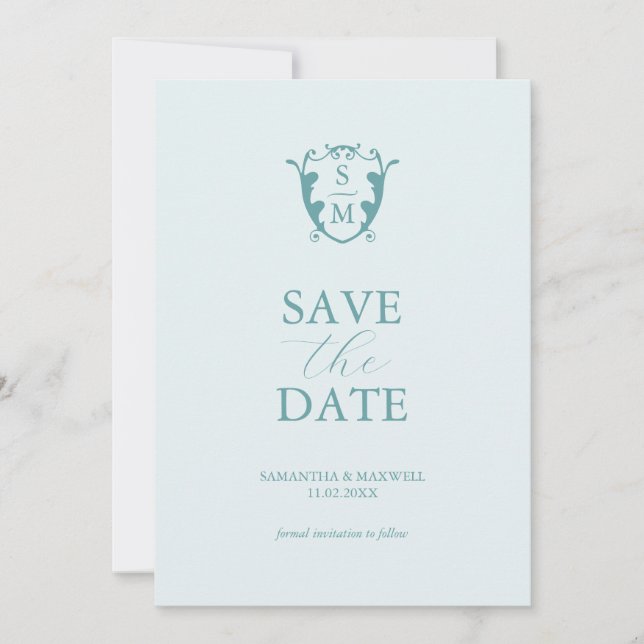 Simple Monogram Pale Blue Save The Date (Front)