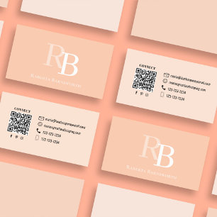 Simple Monogram Peach QR Code   Connect with Me Business Card