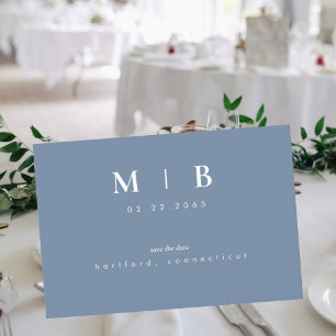 Simple Monogram Periwinkle Save the Date QR Announcement Postcard