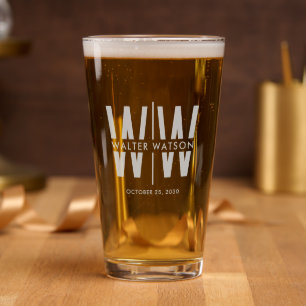Simple Monogram Personalized With Name Etched Pint Glass