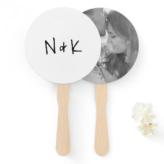 Simple Monogram Photo Modern Wedding Hand Fan