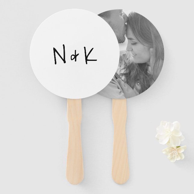 Simple Monogram Photo Modern Wedding Hand Fan (Front and Back)