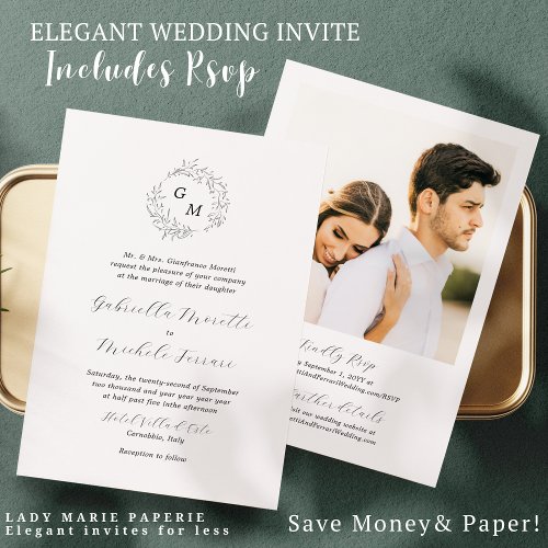 Simple Monogram Photo Wedding Invite with RSVP