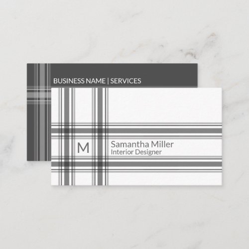 Simple Monogram Plaid Stripe Modern Minimalist Business Card