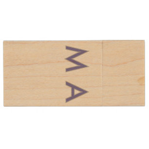Simple monogram purple gray add your name modern p wood flash drive