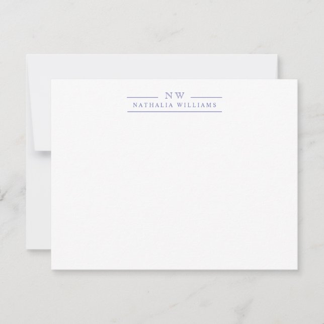 Simple Monogram Purple Line Stationery Note Card (Front)