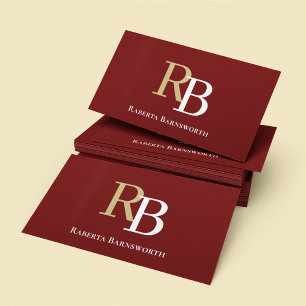 Simple Monogram QR Code Burgundy Connect with Me Business Card