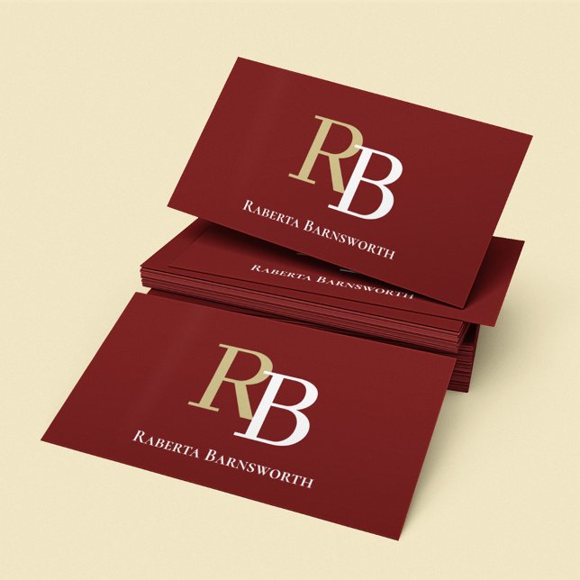 Simple Monogram QR Code Burgundy | Connect with Me Business Card (Burgundy and tan business card template.)