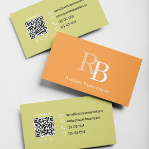Simple Monogram QR Code Orange   Connect with Me Business Card