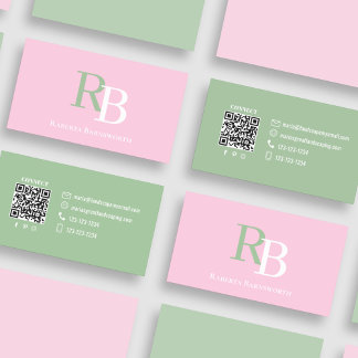 Simple Monogram QR Code Pink | Connect with Me Business Card