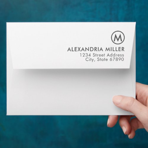 Simple Monogram Return Address White Gray Envelope