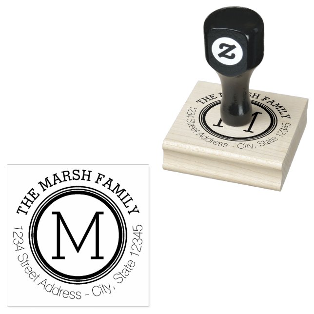 Simple Monogram Ring Name and Return Address Rubber Stamp (Stamped)