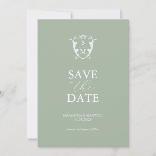 Simple Monogram Sage Green Save The Date