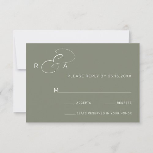 Simple Monogram Sage Green Wedding RSVP Card
