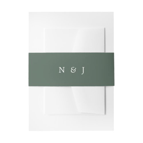 Simple Monogram Sage  White Ampersand Wedding Invitation Belly Band