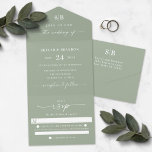 Simple Monogram & Script Leaf Green Wedding All in One Invitation<br><div class="desc">Simple Monogram & Script Light Leaf Green Wedding All in One Invitations. This modern minimal wedding invite design is simple classic and elegant with a solid color and a pretty signature script calligraphy font with tails. Shown in the new Colorway. This easy to use template and invite allows for your...</div>