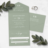 Simple Monogram & Script Leaf Green Wedding All in