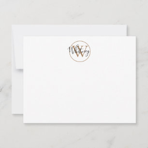 Simple Monogram Script Name Black Gold Note Card